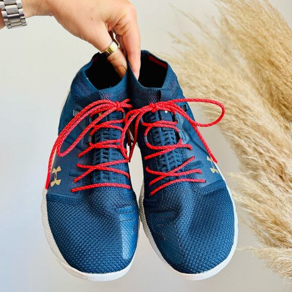 UNDER ARMOUR Navy Blue Red White HOVR Veterans Rock Collab Sneakers Shoes 9.5 - Picture 2 of 14